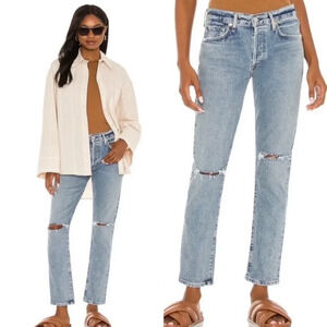 Citizens of Humanity Emerson Slim Boyfriend Distressed Light-wash Denim Size 28